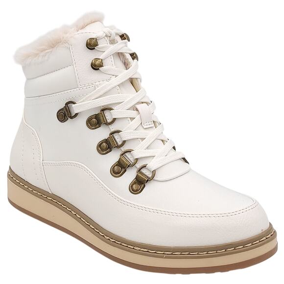 White Mountain Women Tamasha Hiker Combat Boots Size US 8.5M White Faux Fur Trim - Picture 1 of 5